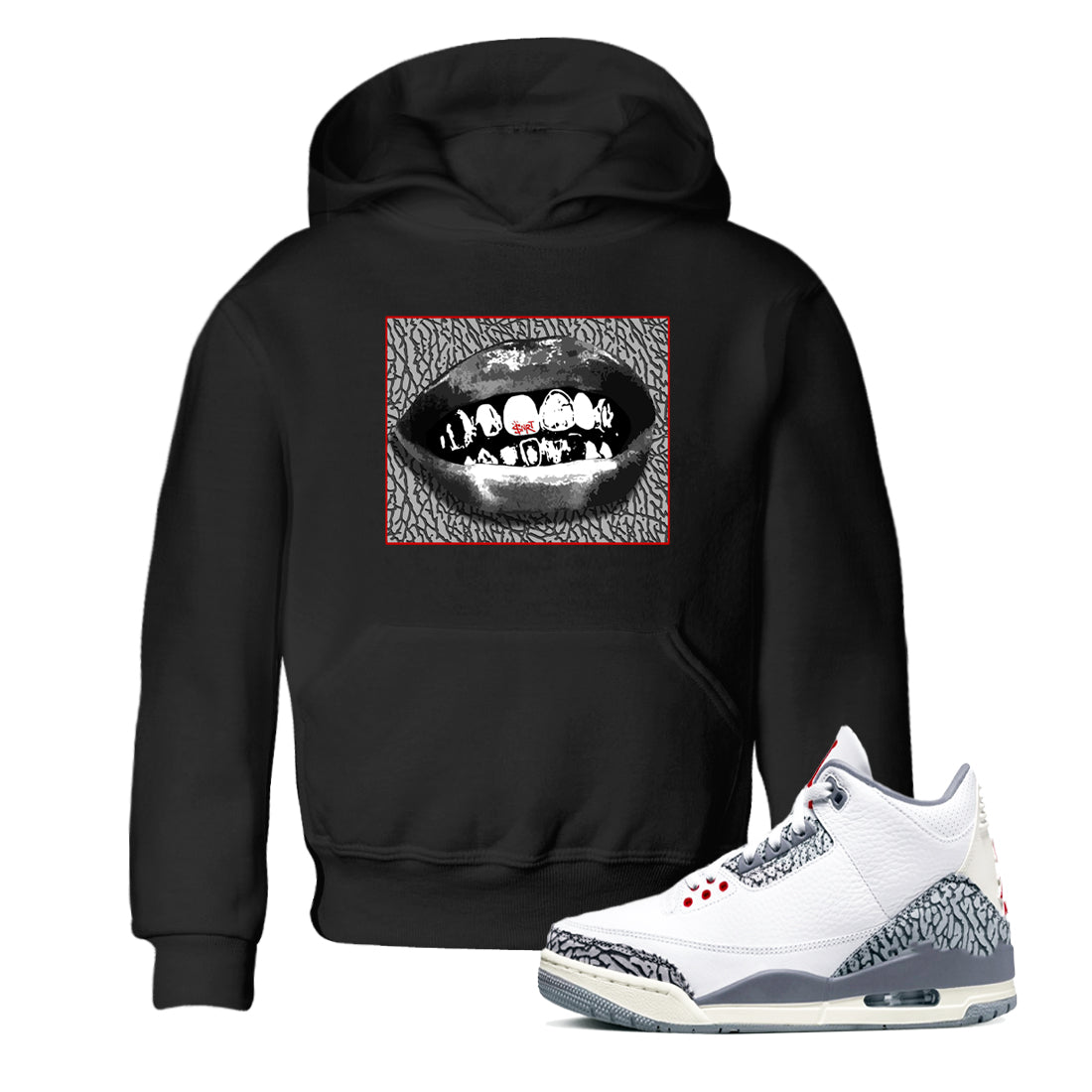 Grillz Lips snkmatch Tees Kids - Air Jordan 3 Cement Grey