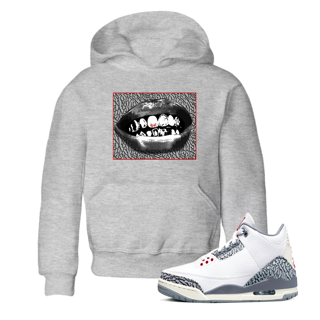 Grillz Lips snkmatch Tees Kids - Air Jordan 3 Cement Grey