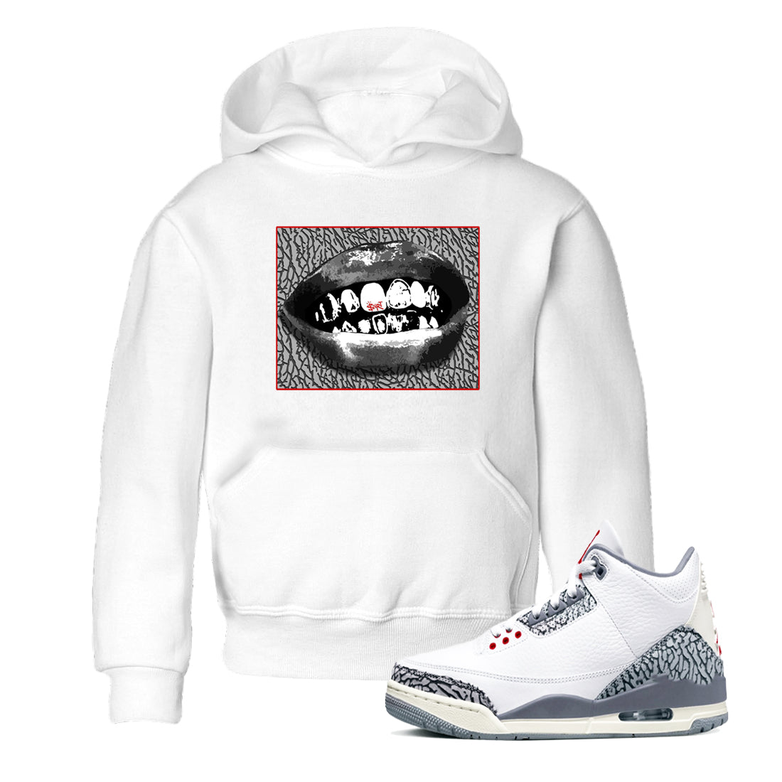 Grillz Lips snkmatch Tees Kids - Air Jordan 3 Cement Grey