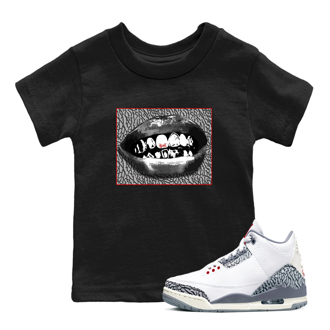 Grillz Lips snkmatch Tees Kids - Air Jordan 3 Cement Grey