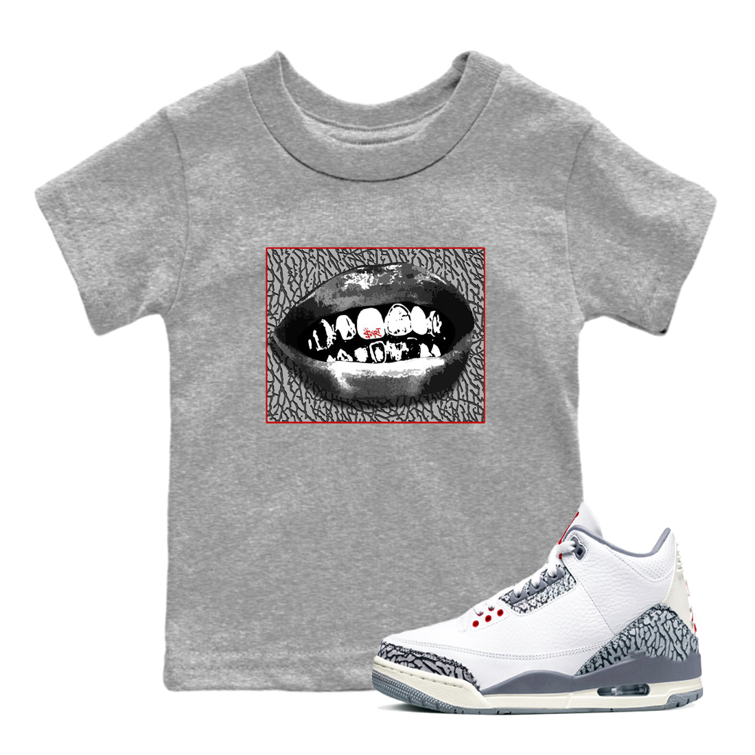Grillz Lips snkmatch Tees Kids - Air Jordan 3 Cement Grey