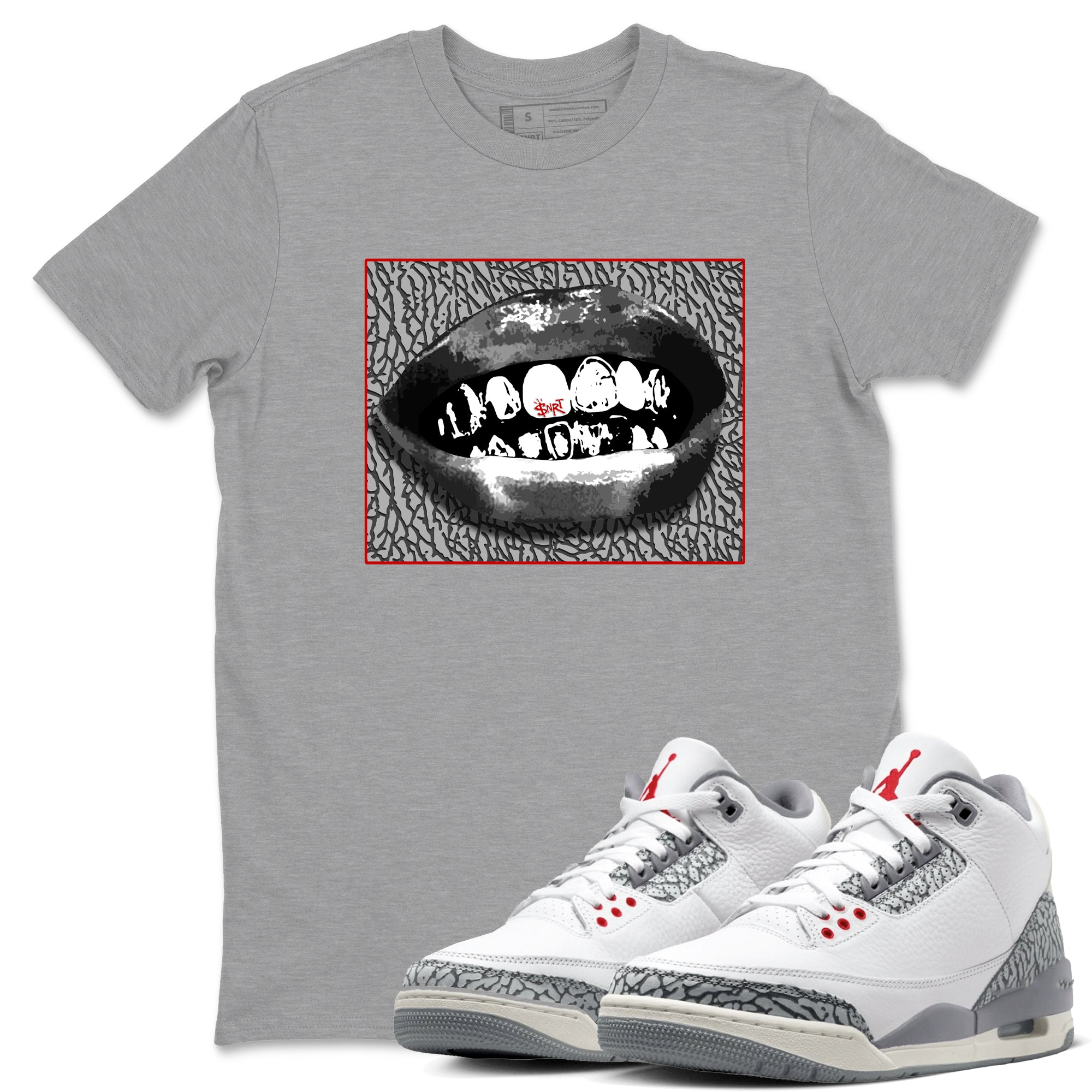 Grillz Lips snkmatch Tees - Air Jordan 3 Cement Grey
