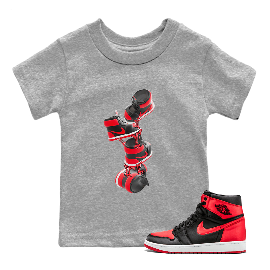 Gum Stuck On Shoes snkmatch Tee Kids - Air Jordan 1 Satin Bred