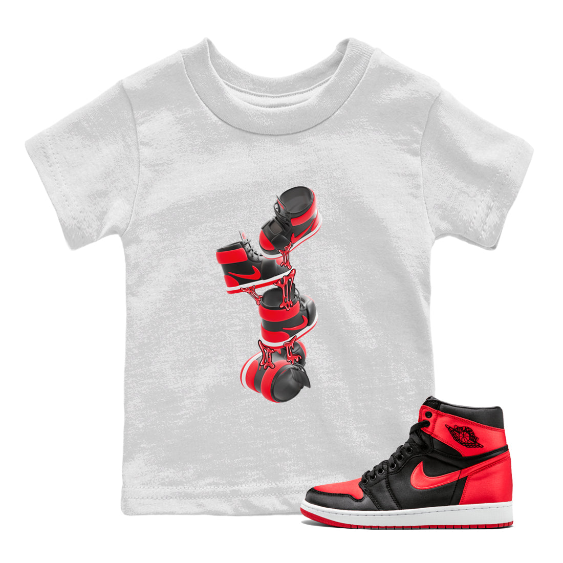 Gum Stuck On Shoes snkmatch Tee Kids - Air Jordan 1 Satin Bred