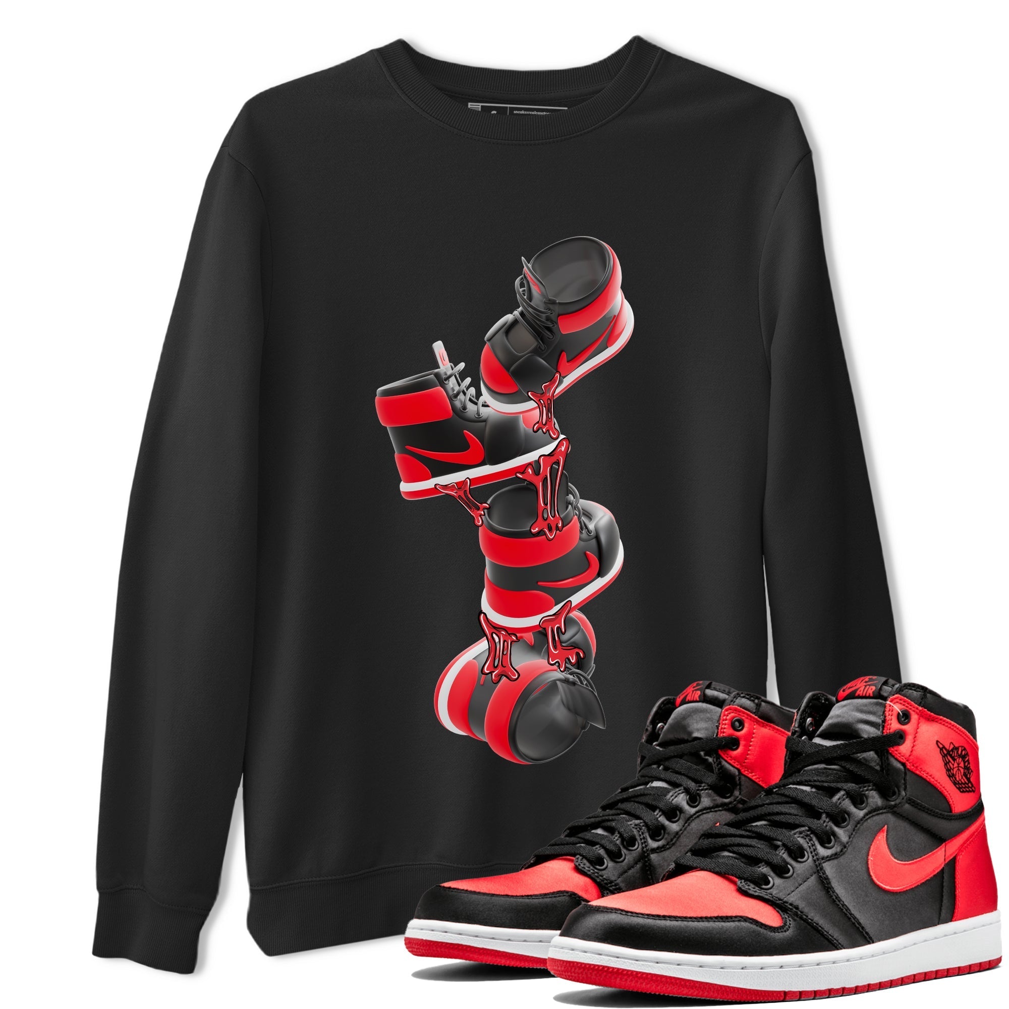 Gum Stuck On Shoes snkmatch Tee - Air Jordan 1 Satin Bred