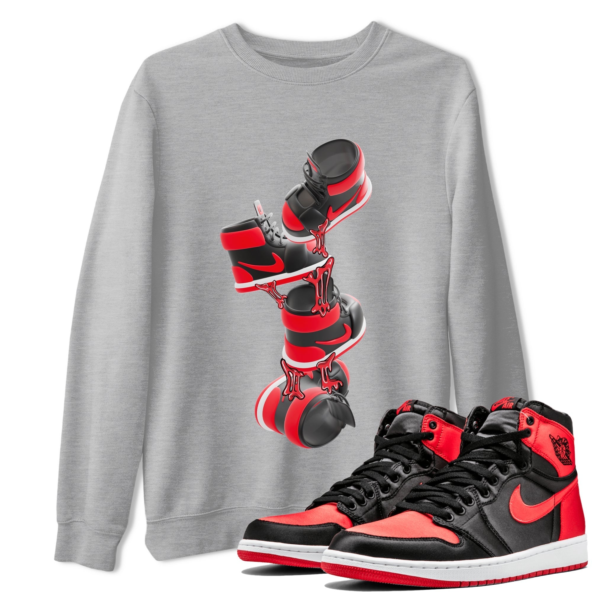 Gum Stuck On Shoes snkmatch Tee - Air Jordan 1 Satin Bred