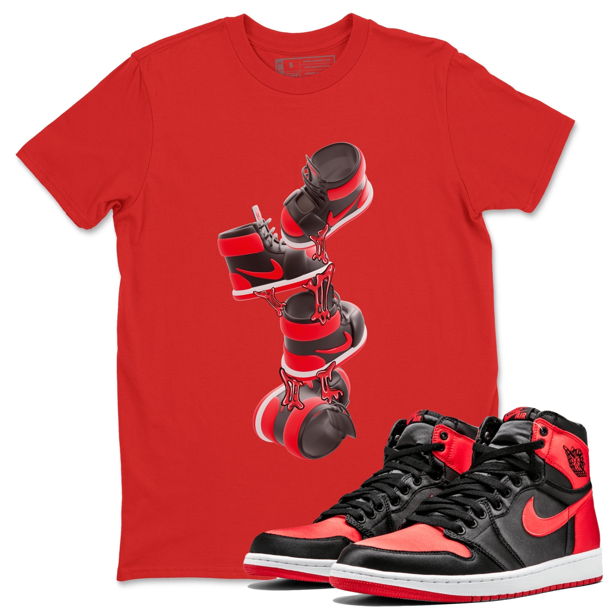 Gum Stuck On Shoes snkmatch Tee - Air Jordan 1 Satin Bred