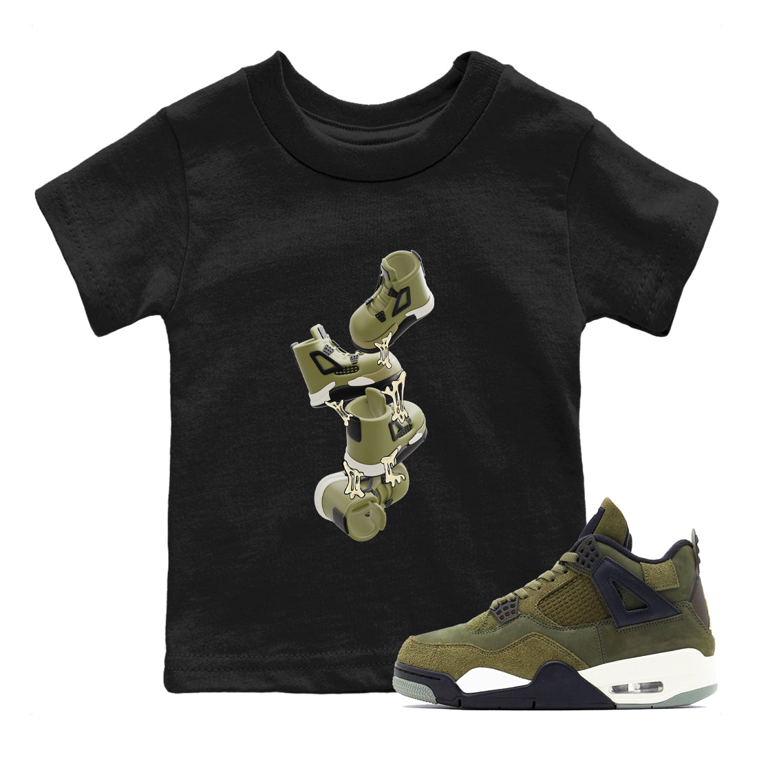 Gum Stuck On Shoes snkmatch Tee Kids - Air Jordan 4 Medium Olive