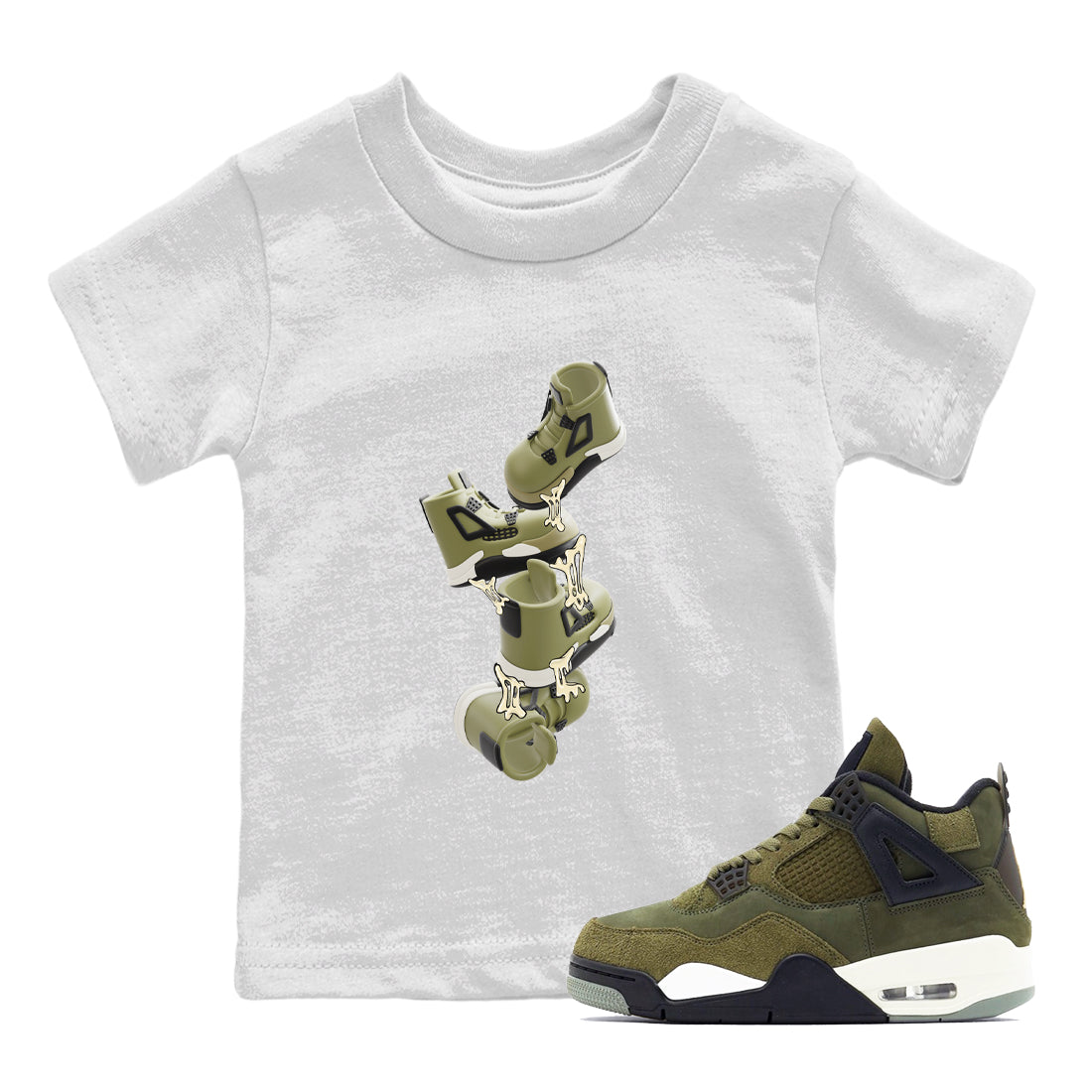 Gum Stuck On Shoes snkmatch Tee Kids - Air Jordan 4 Medium Olive