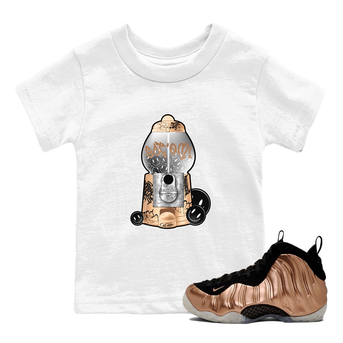 Gumball Machine snkmatch Tees Kids - Air Foamposite One Metallic Copper