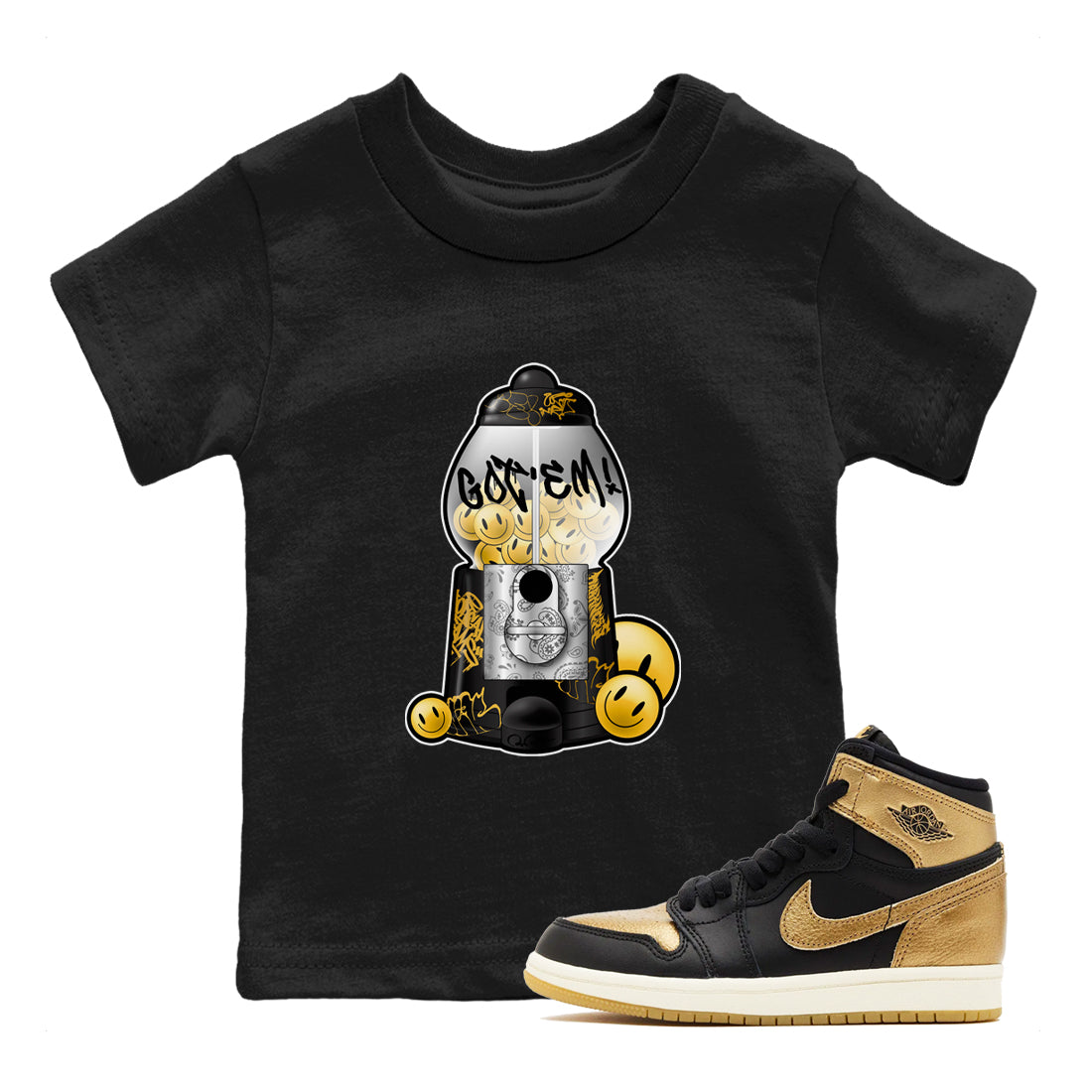 Gumball Machine snkmatch Tees Kids - Air Jordan 1 Black Metallic Gold