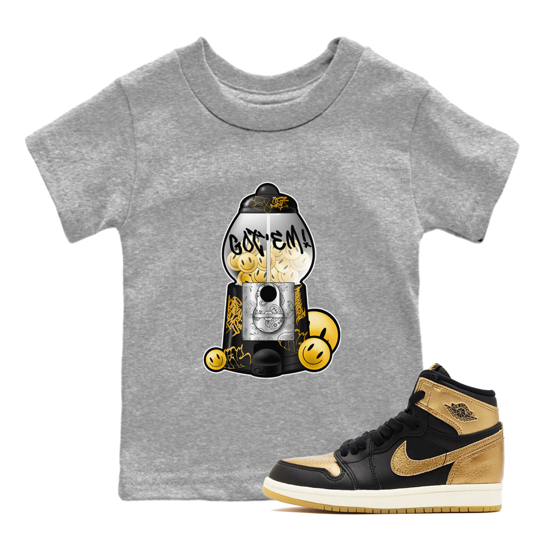 Gumball Machine snkmatch Tees Kids - Air Jordan 1 Black Metallic Gold