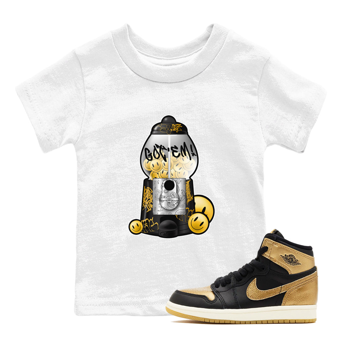Gumball Machine snkmatch Tees Kids - Air Jordan 1 Black Metallic Gold