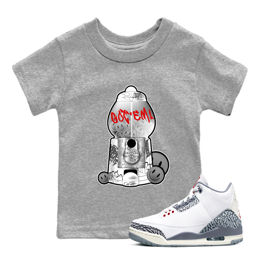 Gumball Machine snkmatch Tees Kids - Air Jordan 3 Cement Grey