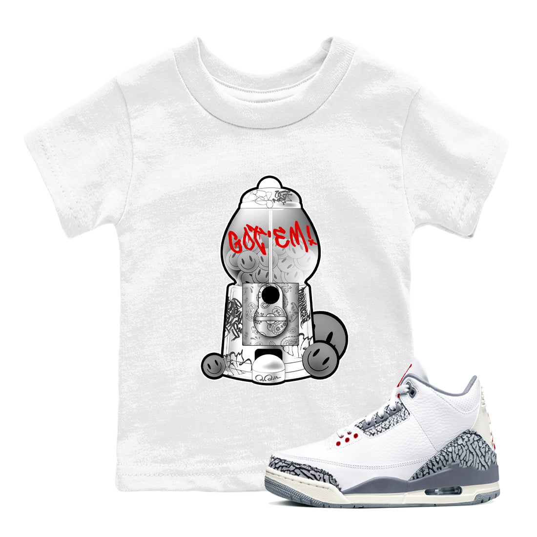 Gumball Machine snkmatch Tees Kids - Air Jordan 3 Cement Grey