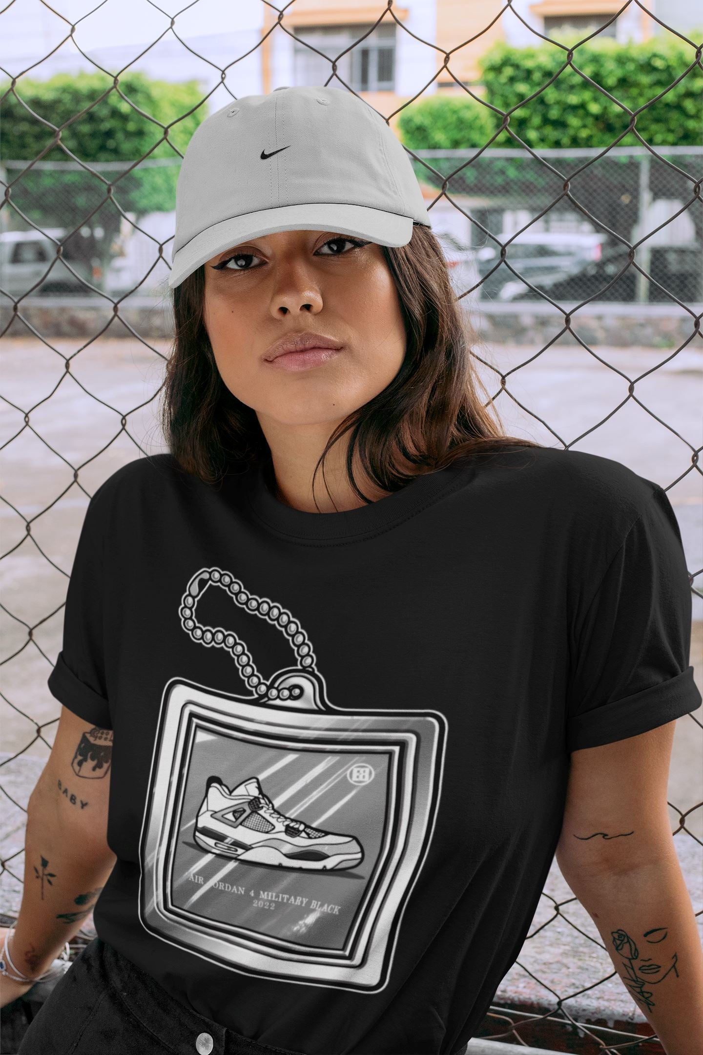Hang Tag Unisex Tops - Air Jordan 4 Military Black