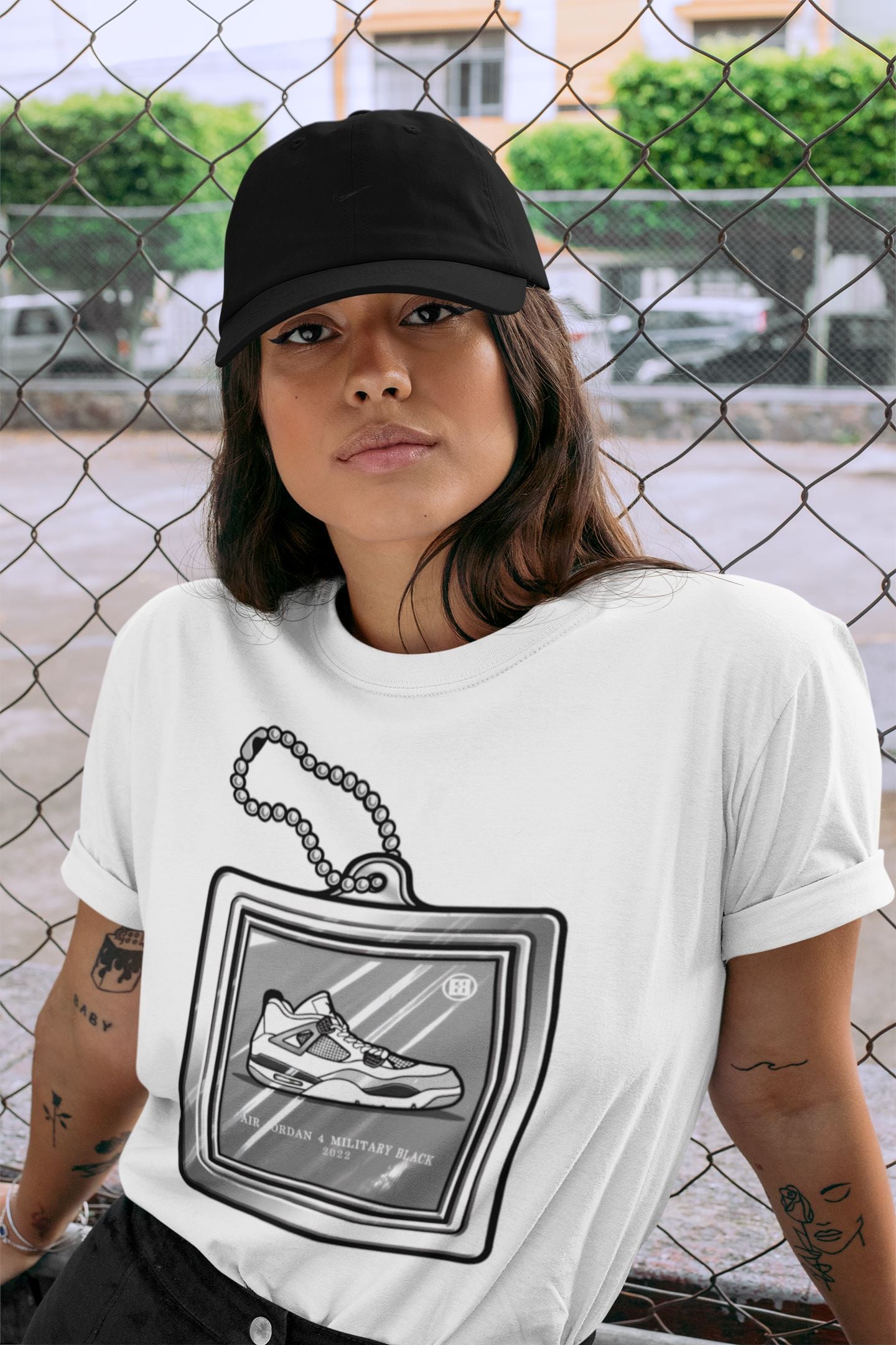 Hang Tag Unisex Tops - Air Jordan 4 Military Black