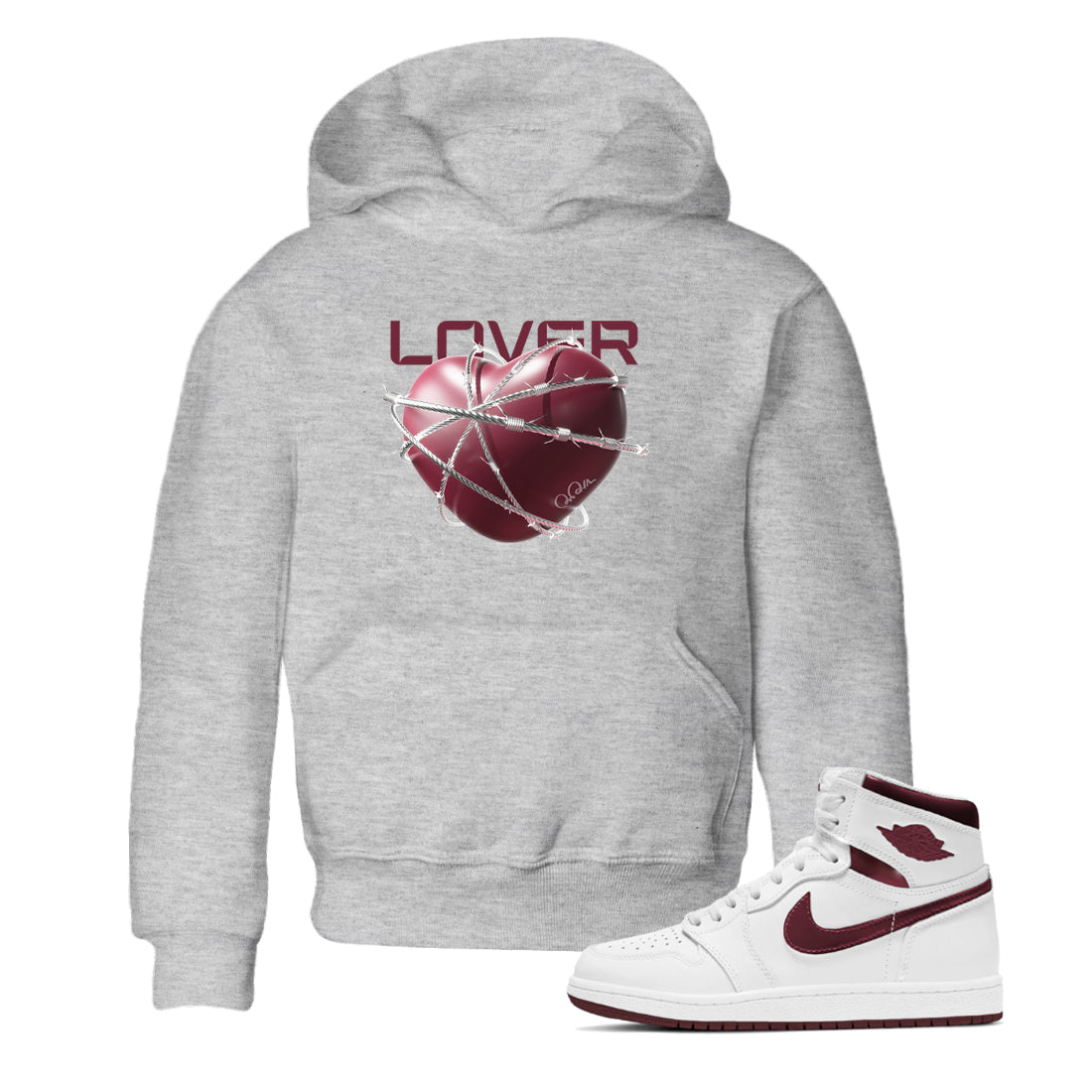 Heart Lover snkmatch Tee Kids - Air Jordan 1 Metallic Burgundy