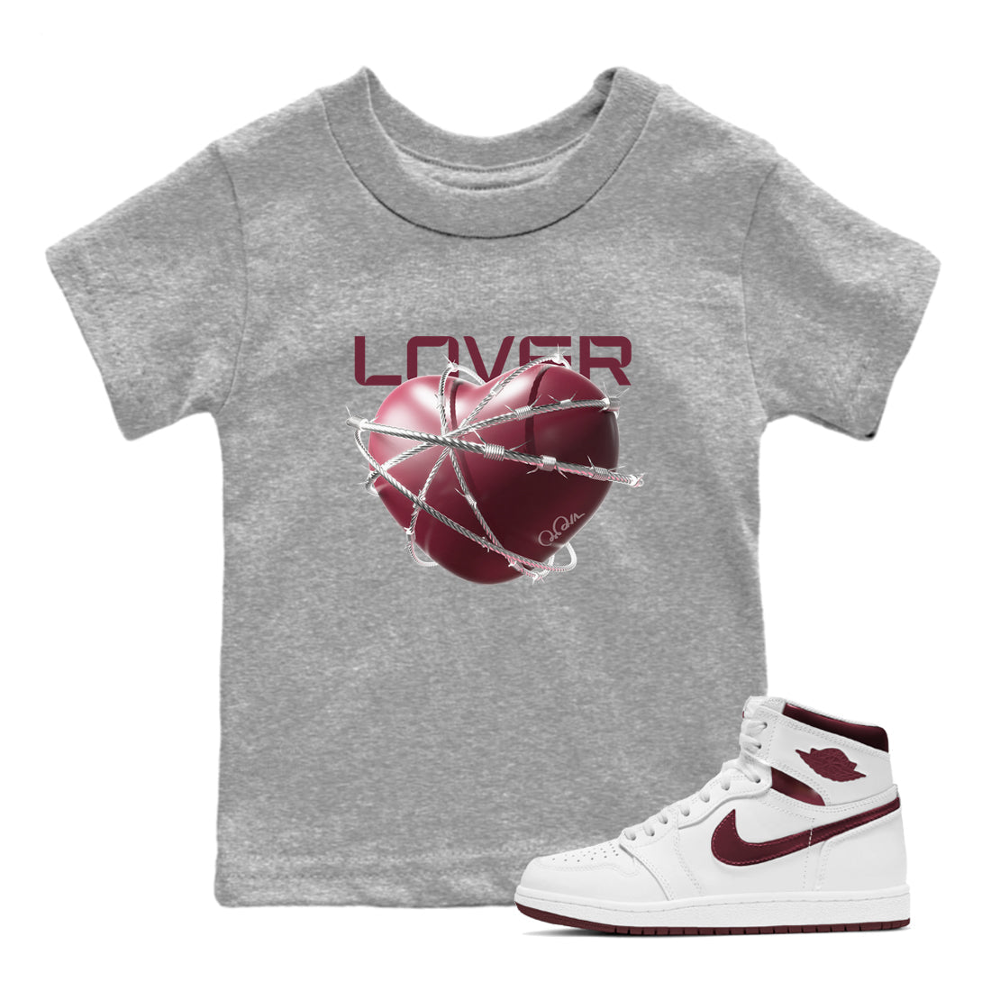 Heart Lover snkmatch Tee Kids - Air Jordan 1 Metallic Burgundy