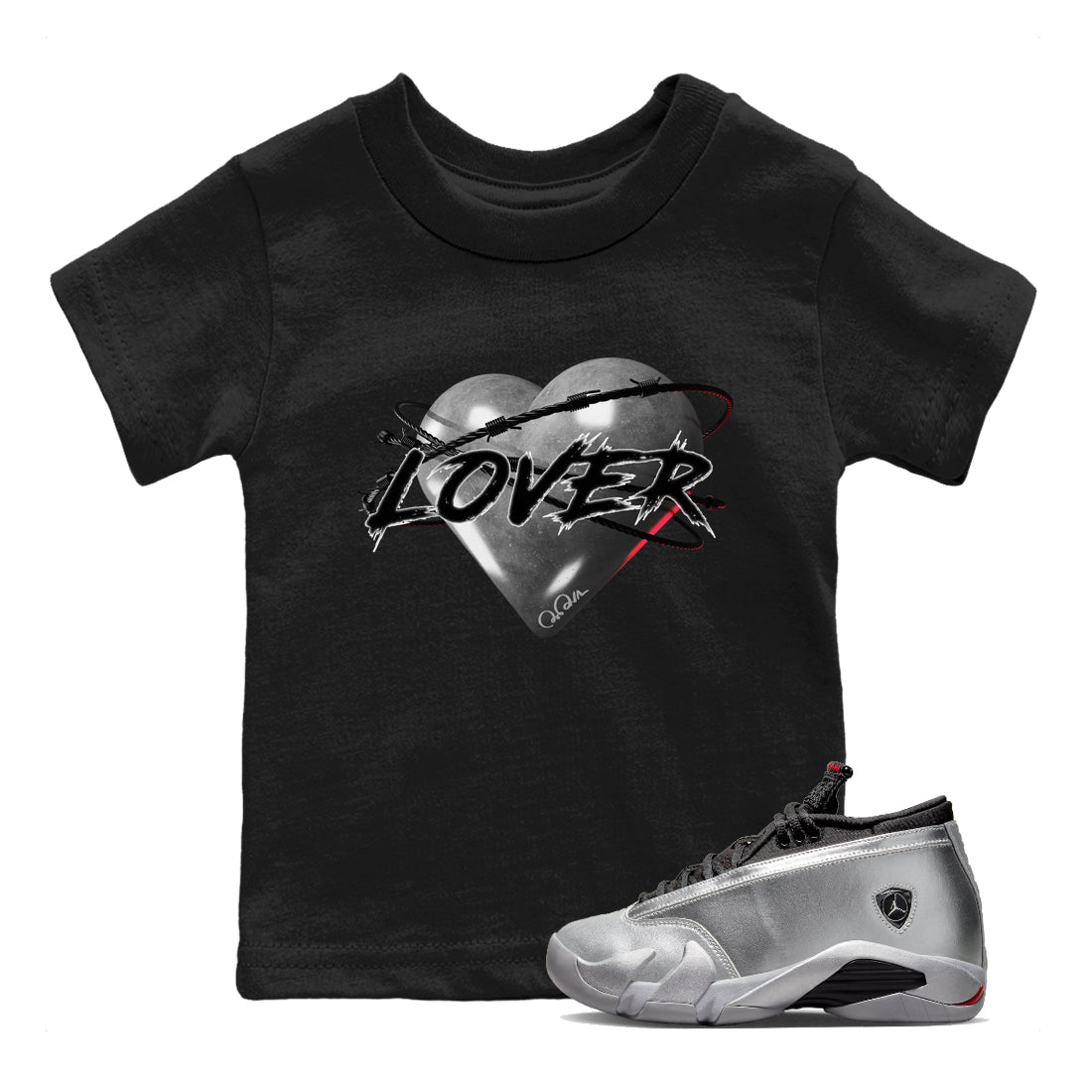 Heart Lover Kids Tops - Air Jordan 14 Metallic Silver