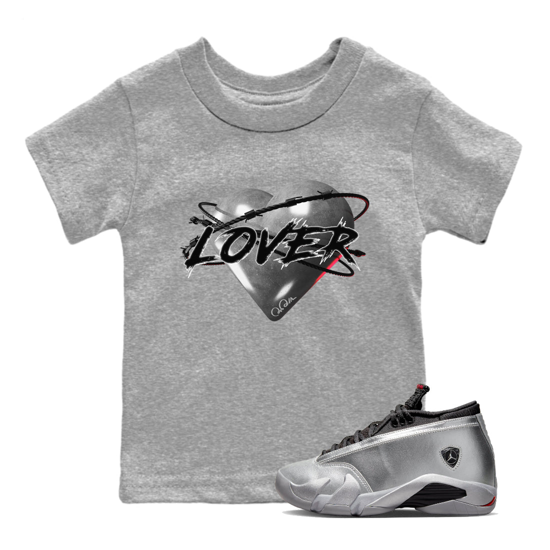 Heart Lover Kids Tops - Air Jordan 14 Metallic Silver