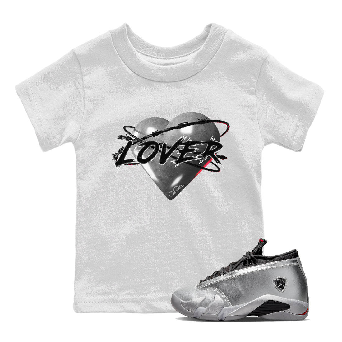 Heart Lover Kids Tops - Air Jordan 14 Metallic Silver