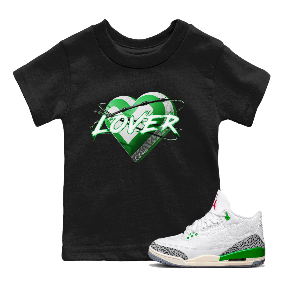 Heart Lover Kids Tops - Air Jordan 3 Lucky Green