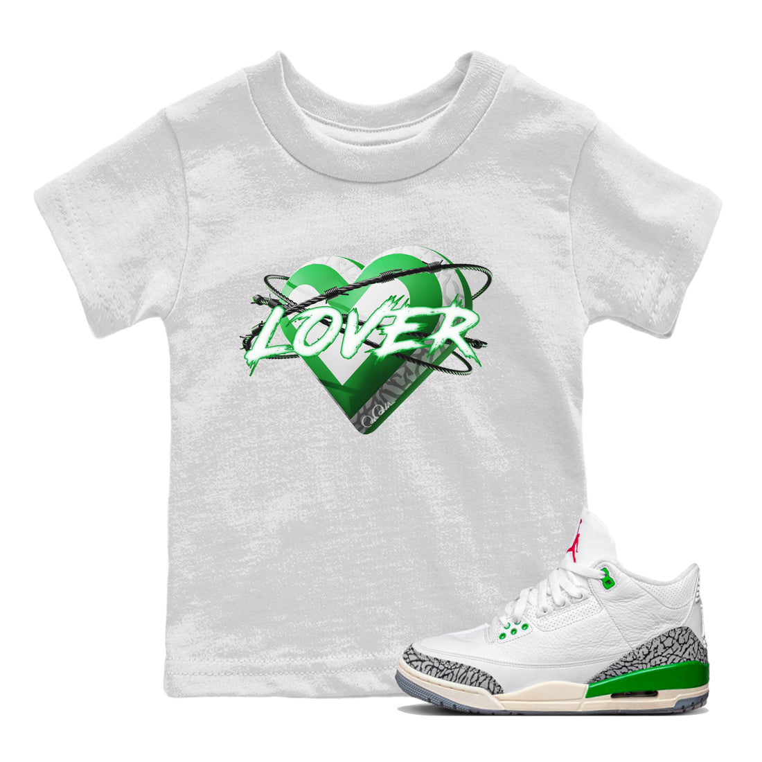 Heart Lover Kids Tops - Air Jordan 3 Lucky Green