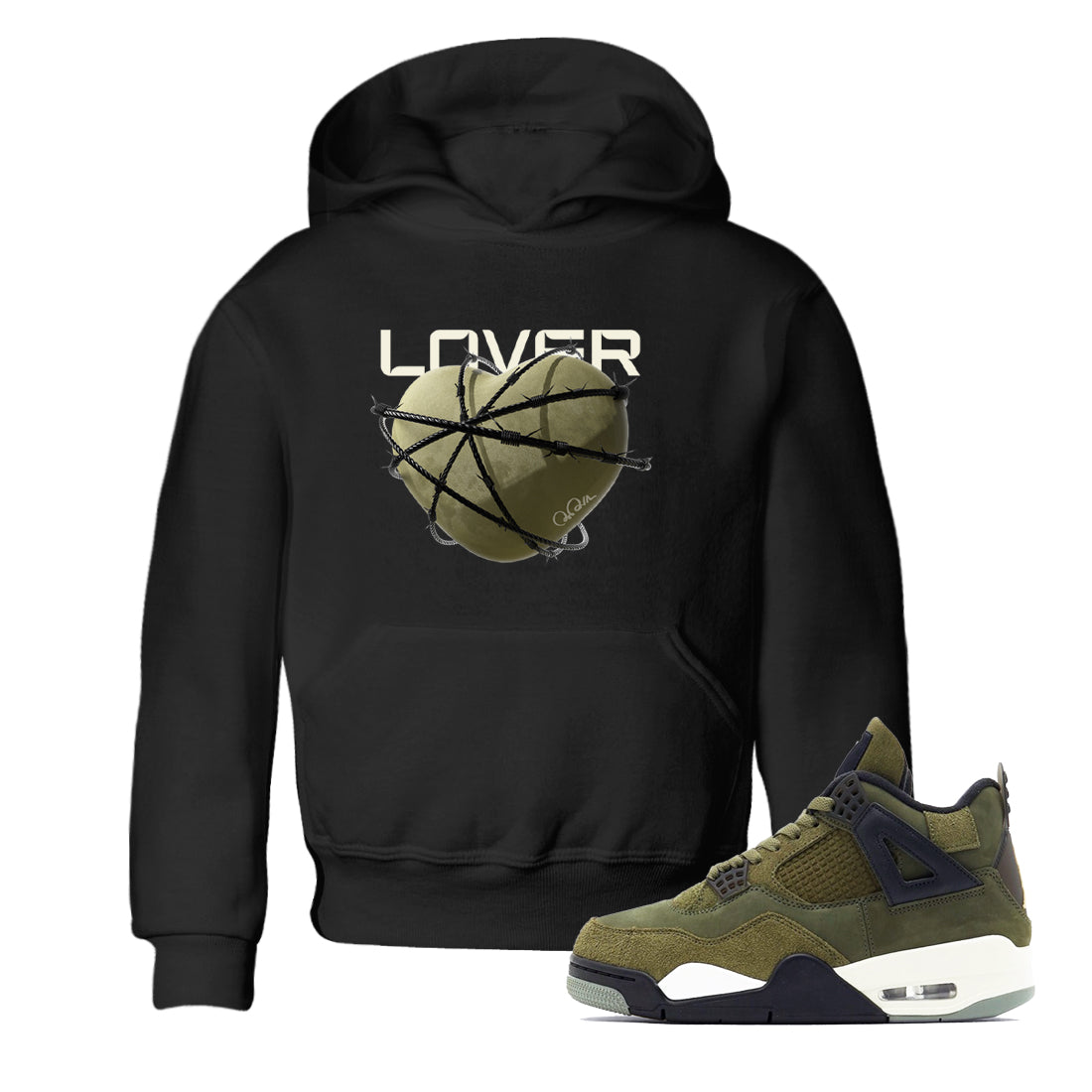 Heart Lover snkmatch Tee Kids - Air Jordan 4 Medium Olive