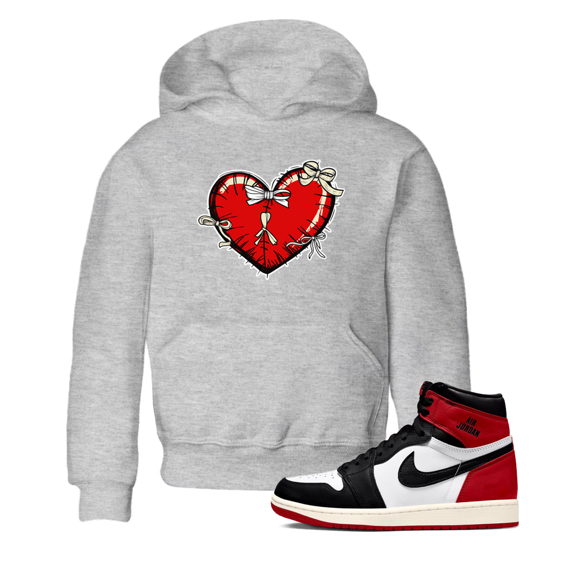 Heart with Ribbons snkmatch Tees Kids - Air Jordan 1 Black Toe Reimagined