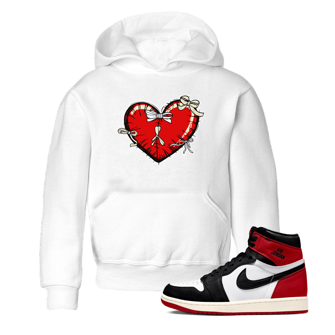 Heart with Ribbons snkmatch Tees Kids - Air Jordan 1 Black Toe Reimagined