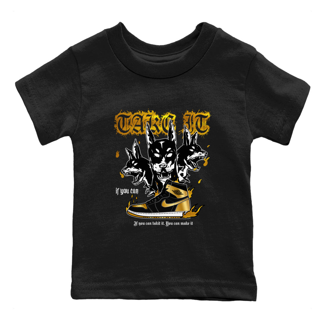 Hell Hounds snkmatch Tees Kids - Air Jordan 1 Black Metallic Gold