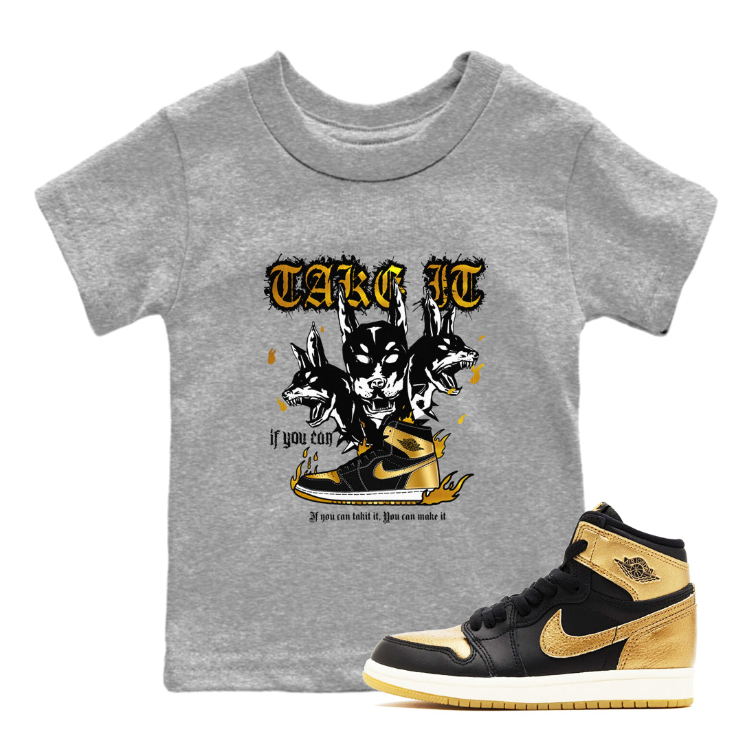 Hell Hounds snkmatch Tees Kids - Air Jordan 1 Black Metallic Gold