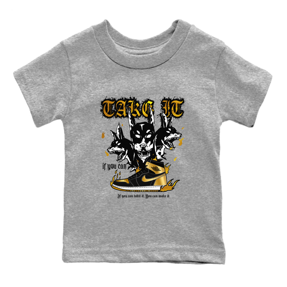 Hell Hounds snkmatch Tees Kids - Air Jordan 1 Black Metallic Gold