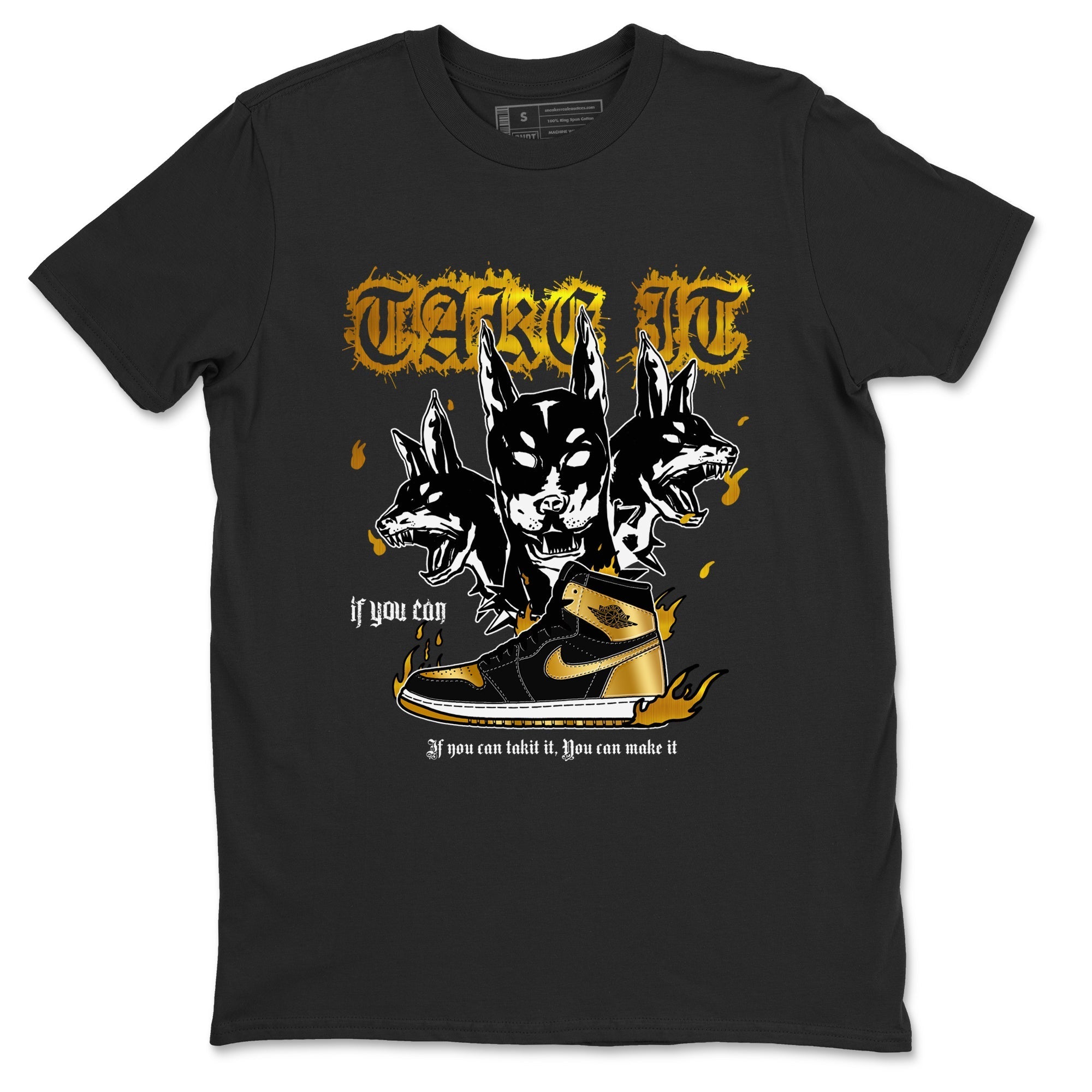 Hell Hounds snkmatch Tees - Air Jordan 1 Black Metallic Gold