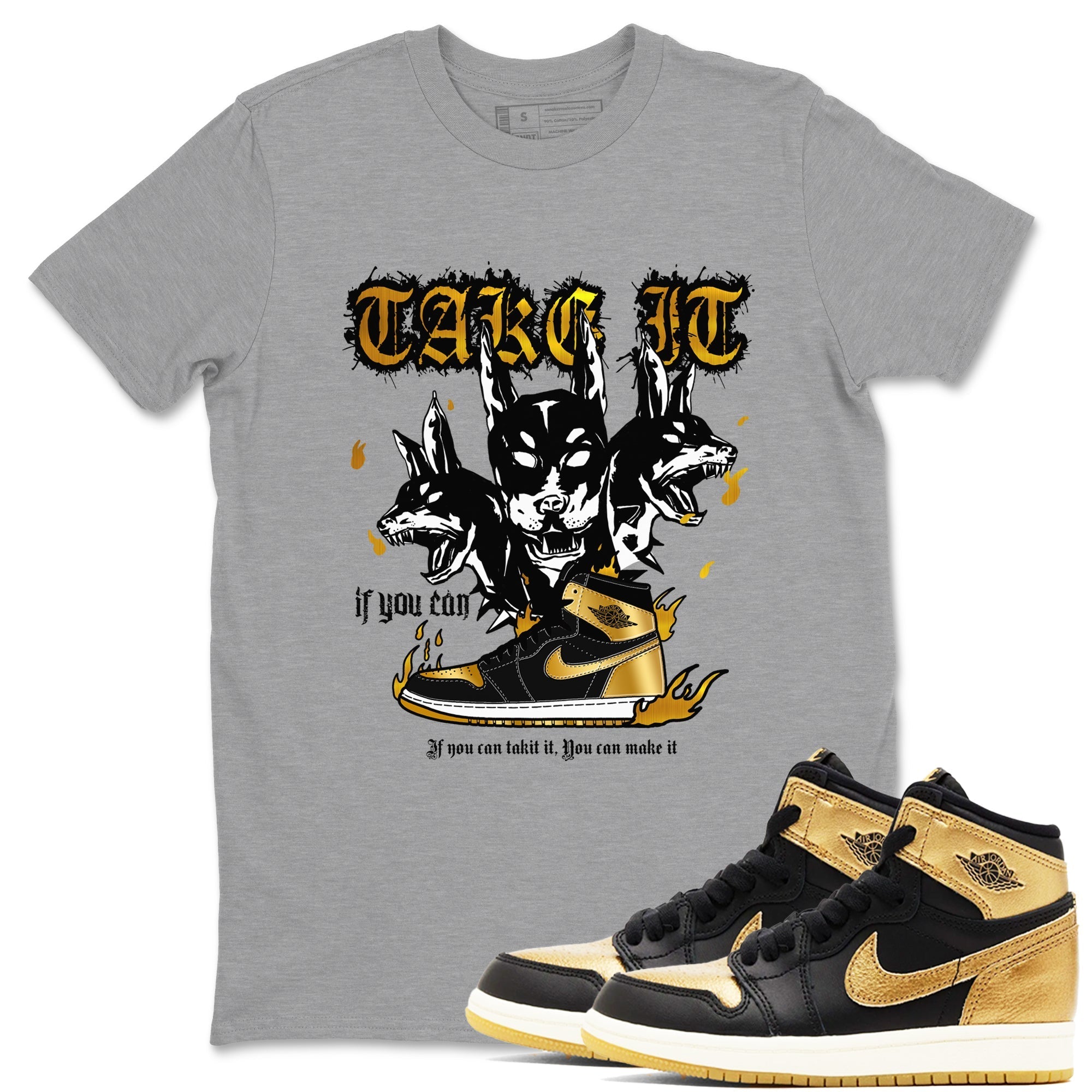 Hell Hounds snkmatch Tees - Air Jordan 1 Black Metallic Gold