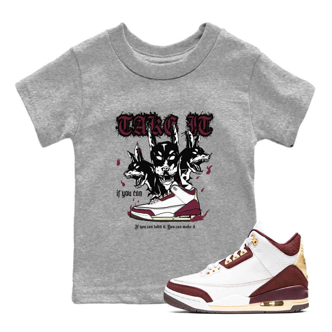 Hell Hounds snkmatch Tees Kids - Air Jordan 3 A Ma Maniere x Burgundy Crush