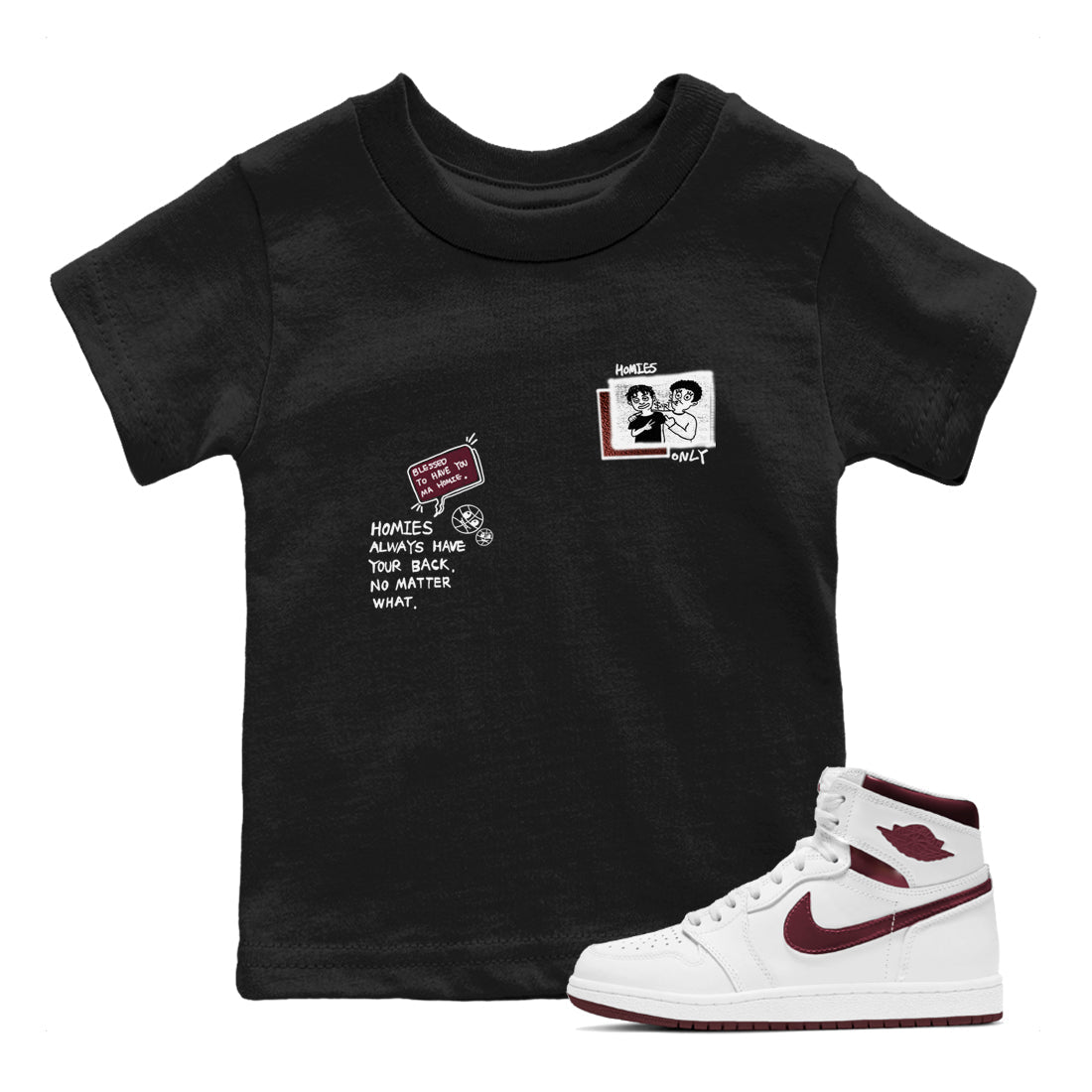 Homies Only snkmatch Tees Kids - Air Jordan 1 Metallic Burgundy