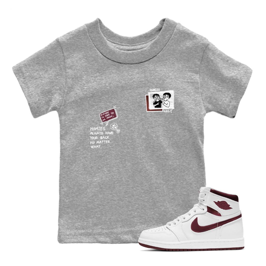 Homies Only snkmatch Tees Kids - Air Jordan 1 Metallic Burgundy