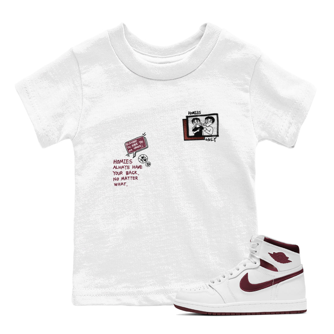Homies Only snkmatch Tees Kids - Air Jordan 1 Metallic Burgundy