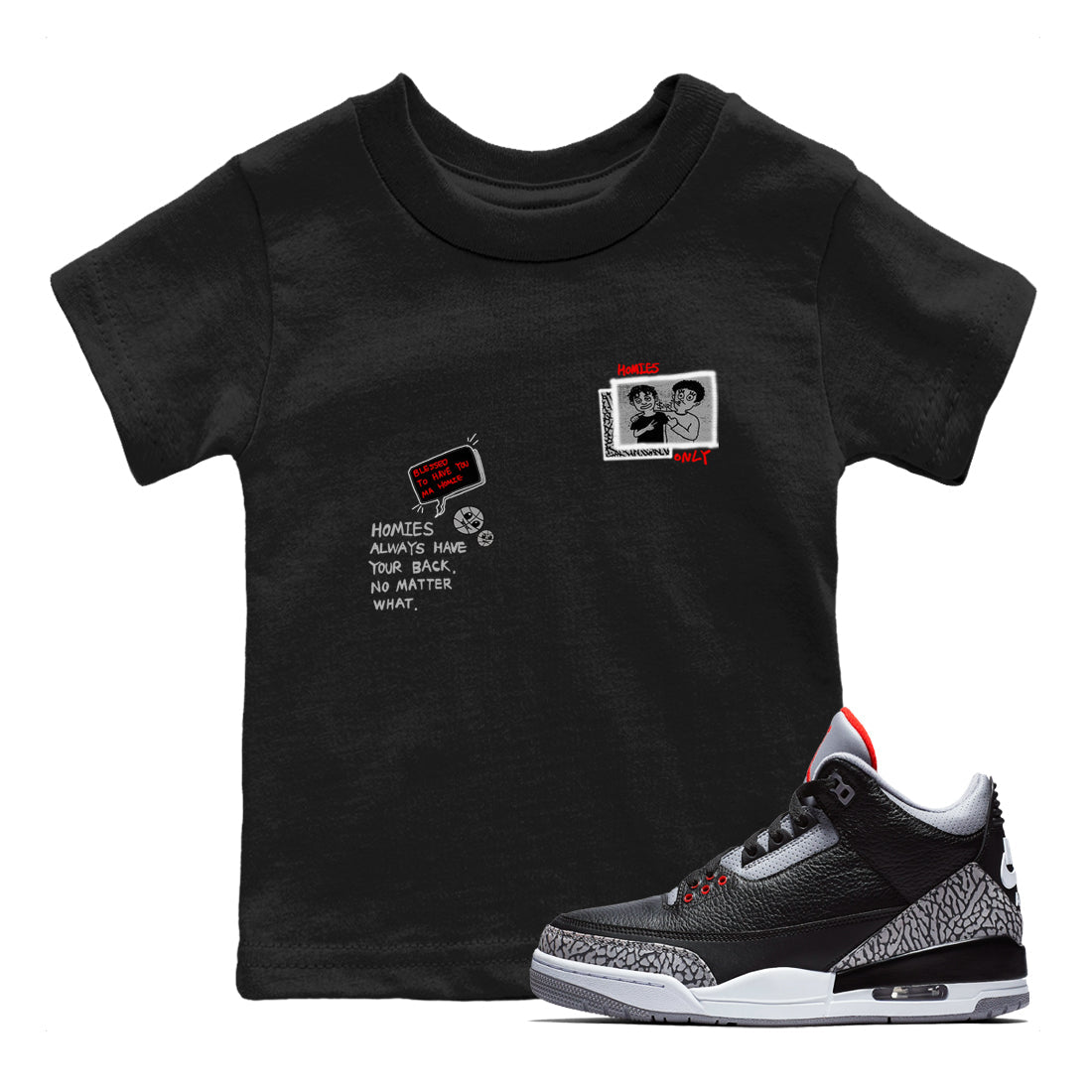 Homies Only snkmatch Tees Kids - Air Jordan 3 Black Cement