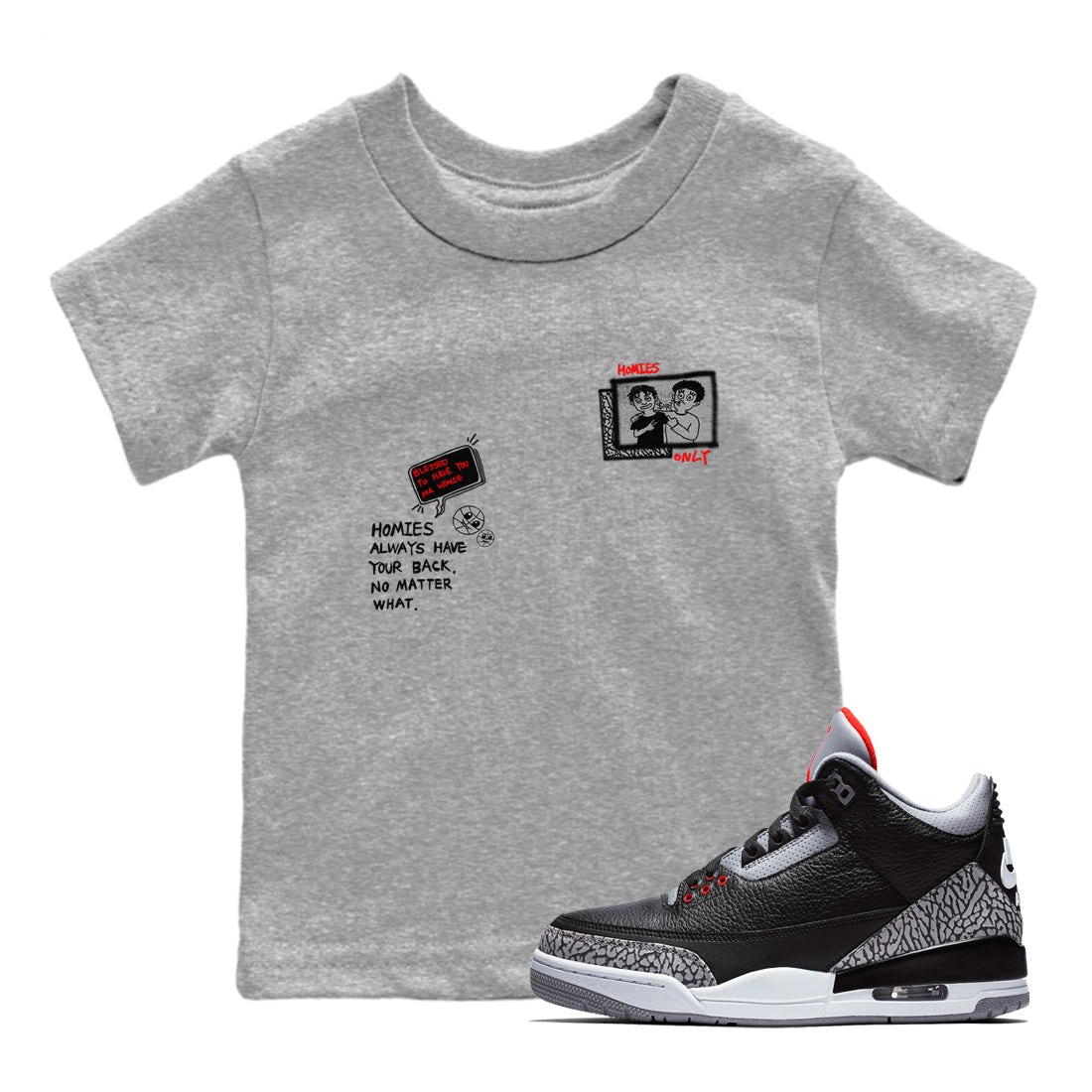 Homies Only snkmatch Tees Kids - Air Jordan 3 Black Cement