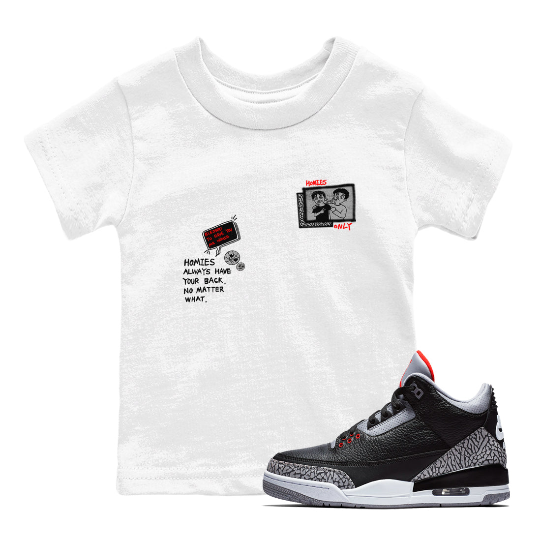 Homies Only snkmatch Tees Kids - Air Jordan 3 Black Cement