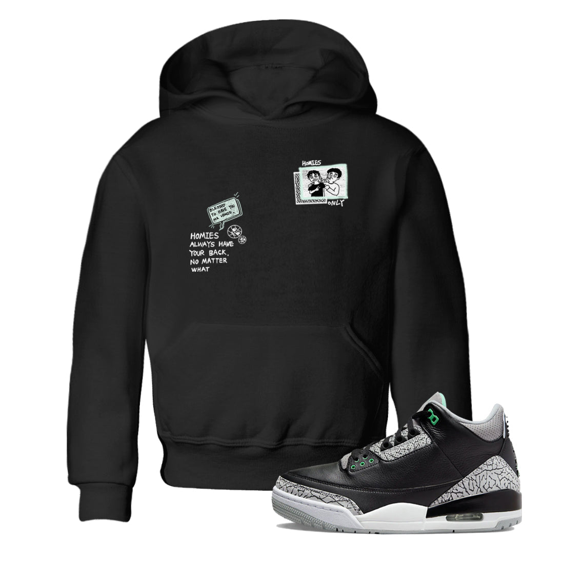 Homies Only snkmatch Tees Kids - Air Jordan 3 Green Glow