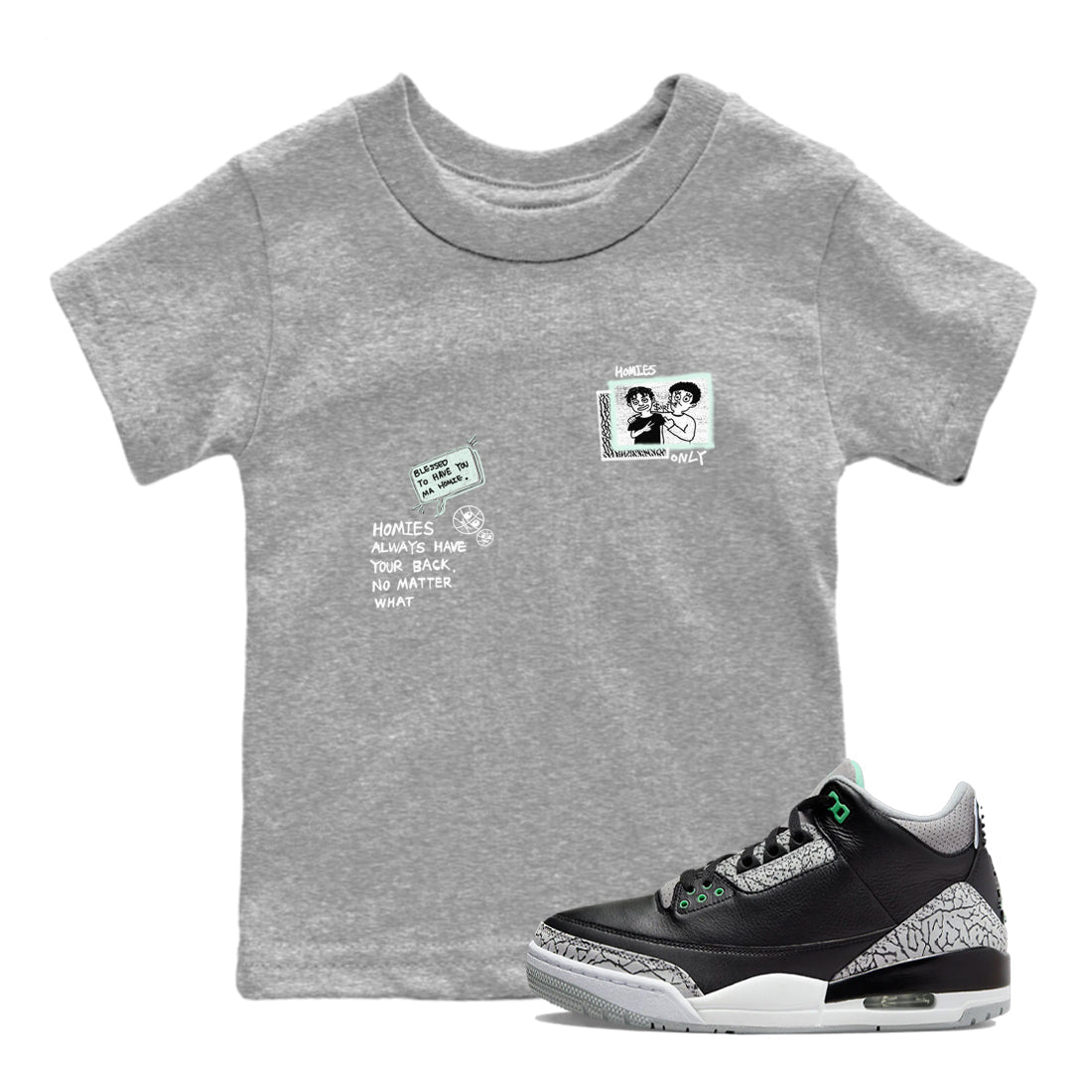 Homies Only snkmatch Tees Kids - Air Jordan 3 Green Glow