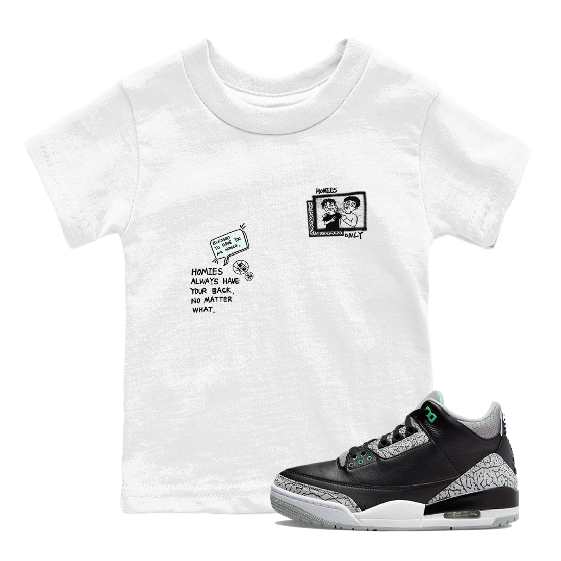 Homies Only snkmatch Tees Kids - Air Jordan 3 Green Glow