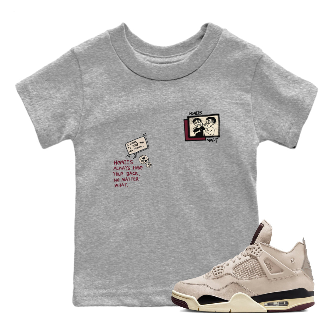 Homies Only snkmatch Tees Kids - Air Jordan 4 A Ma Maniere x Fossil Stone