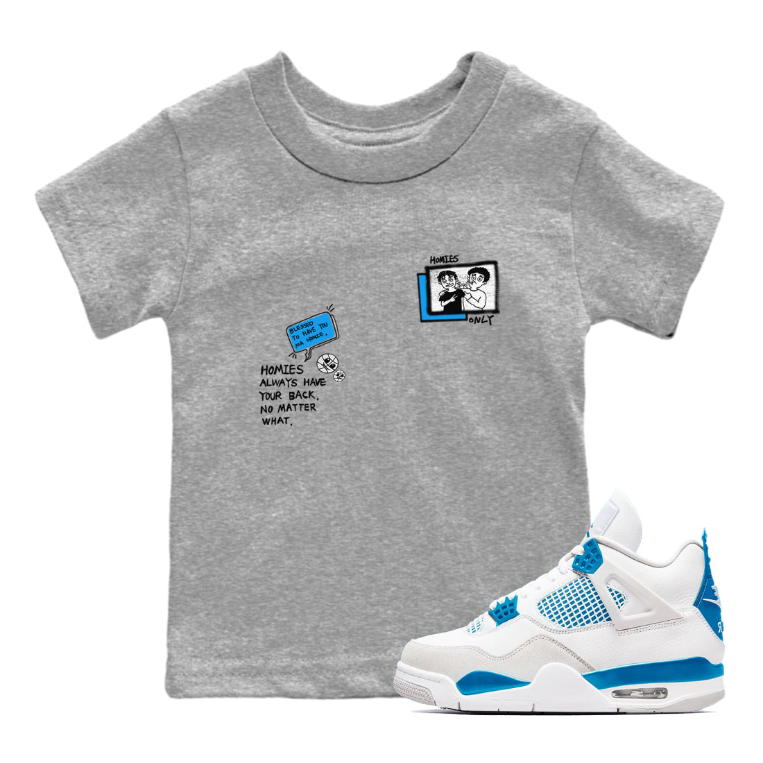 Homies Only snkmatch Tees Kids - Air Jordan 4 Military Blue