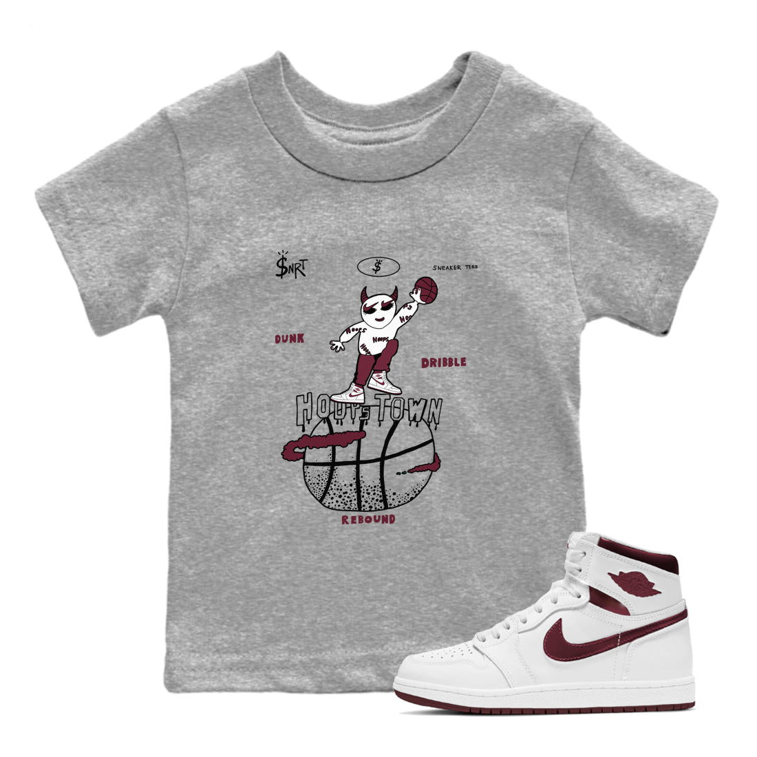Hoops Town snkmatch Tees Kids - Air Jordan 1 Metallic Burgundy