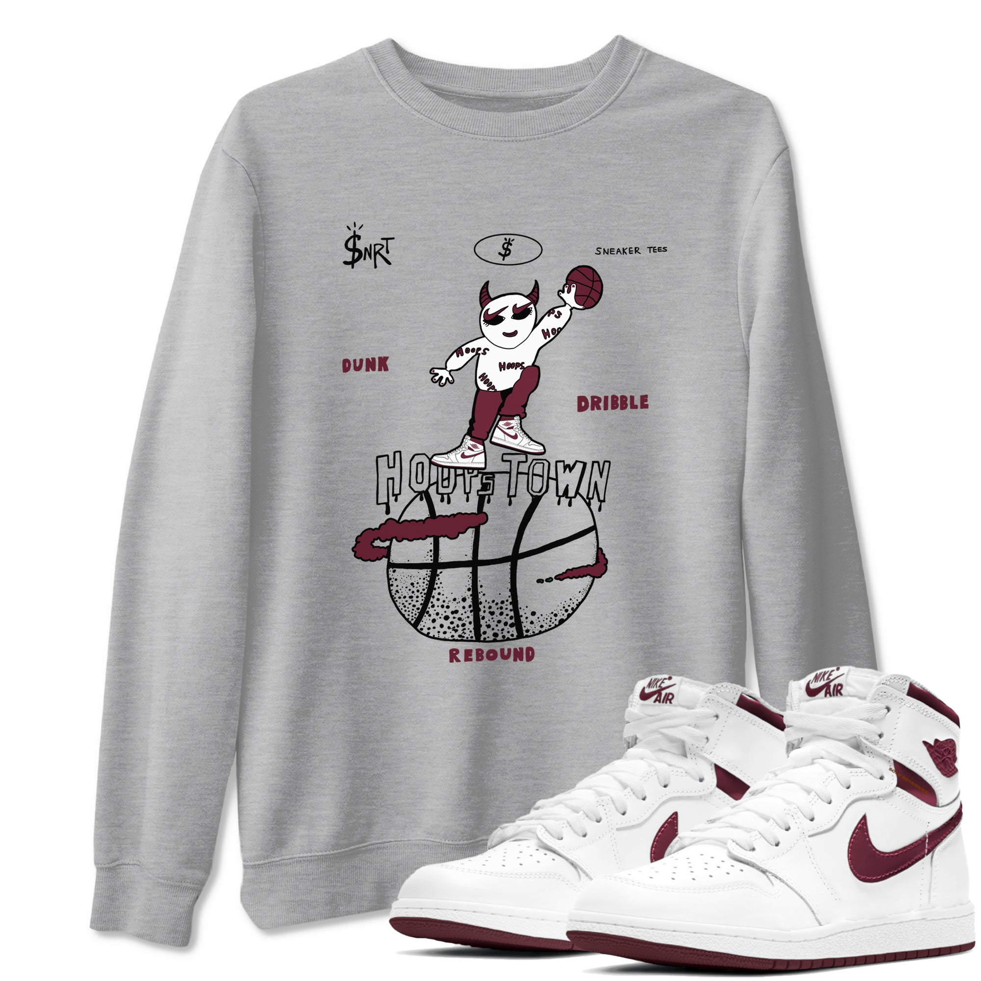 Hoops Town snkmatch Tees - Air Jordan 1 Metallic Burgundy